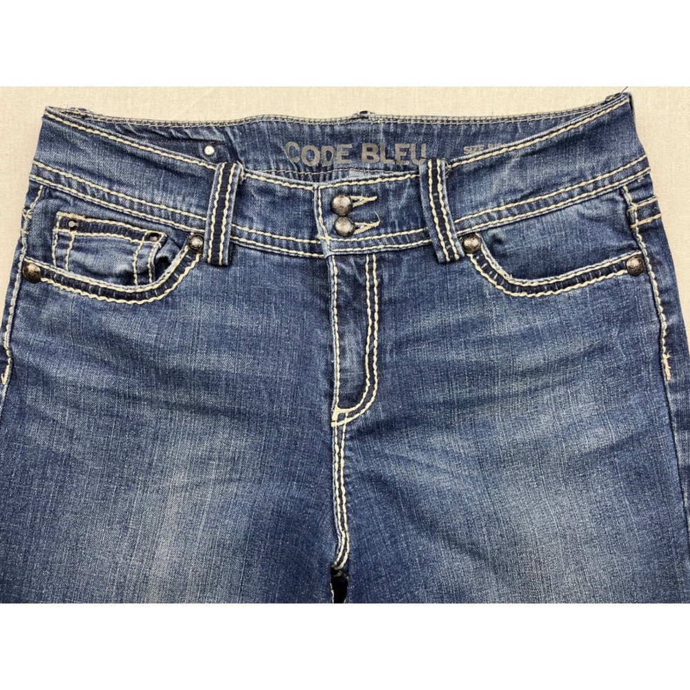 Code Bleu Annette Modern Rise Bootcut Jeans Blue Studded Embellished Size 8/28